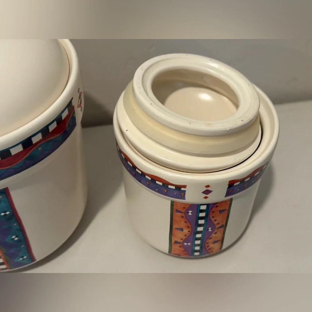VTG Treasure Craft Adirondack Canister Lids Aztec Southwest Pattern Set of 2